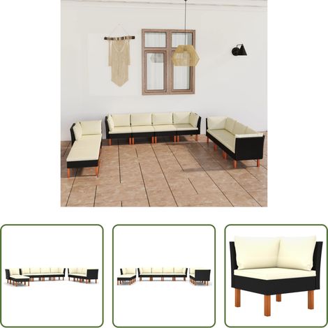 vidaXL Canapé en acier -  Salon de jardin 10 pcs avec coussins Résine tressée Noir (1/5)