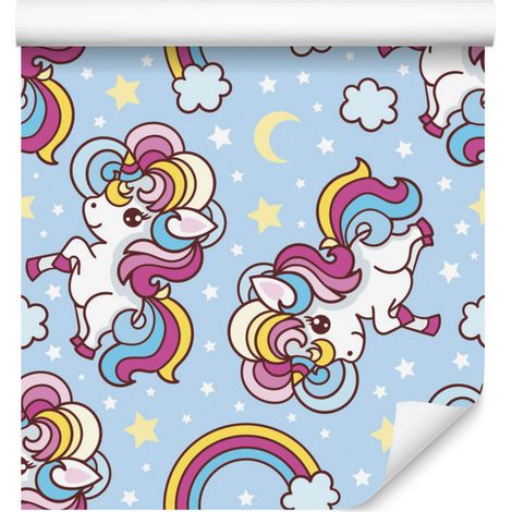Bellissima carta da parati con unicorni colorati per soggiorno e camera da letto, 50x1000 cm (1/5)