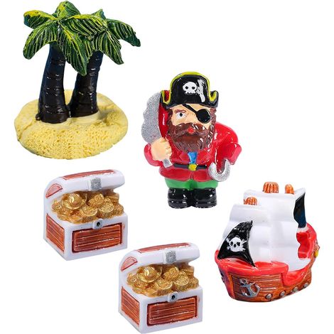 Figurine Miniature en Résine Bateau Pirate Décor été Vacances pour Maison de Poupée Accessoires Pirates et Coffre Trésor (1/5)