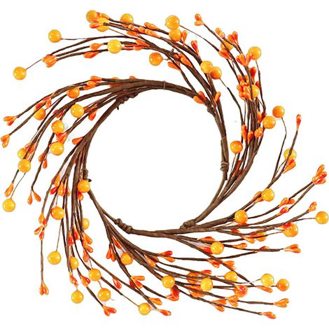 Lot de 3 anneaux de bougies artificielles à baies (22 cm de diamètre extérieur, 10 cm de diamètre intérieur), couleur orange, pour la décoration de mariage et de maison. (1/5)