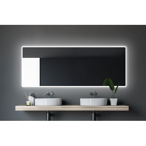 Badezimmerspiegel mit Beleuchtung TALOS Moon LED Badspiegel 180x70 cm - feuchtwassergeeignet durch Aluminiumrahmen - Licht-Farbe Neutralweiß