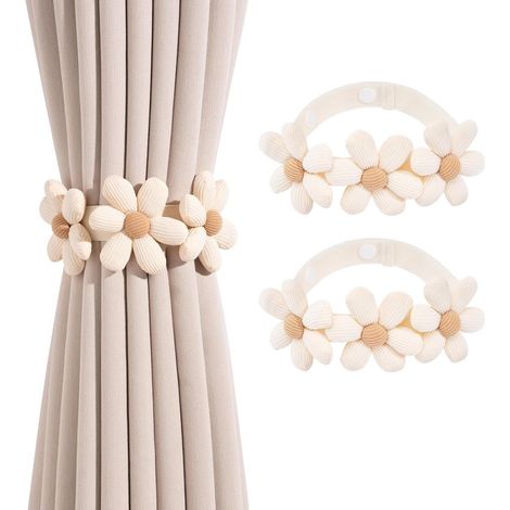 Filiyano-Lot de 2 embrasses de rideaux tricotées - Nœuds en tulle à motif floral, attache décorative, élastique fait main, pour la maison, le bureau (1/5)