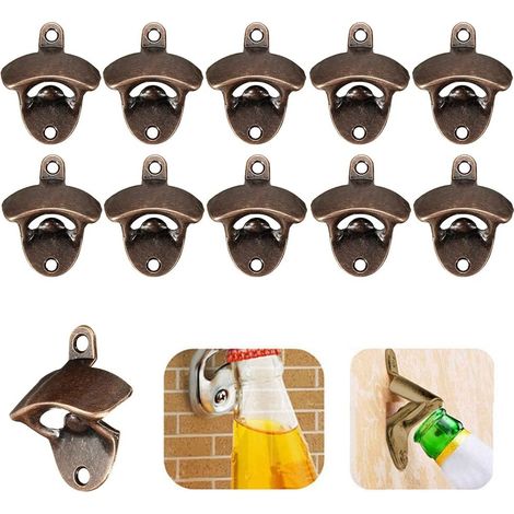 10 pcs Bronze Ouvre Bouteilles Mural pour Soda Bière Vin Décapsuleur à Fixation avec Deux Vis Chaque Opener Vintage (1/5)