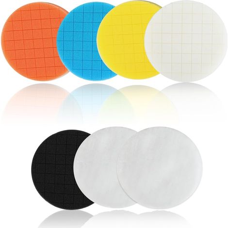 Pads de Polissage 125mm – Kit 7 Pièces Tampons de Polissage Auto en Microfibre et Mousse – Différents Niveaux de Dureté – Éponges de Polissage pour Polisseuse Orbitale, Visseuse, Ponceuse (1/5)