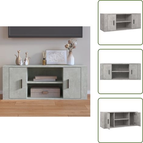 Meuble TV Gris béton 100x35x40 cm Bois d'ingénierie - Meubles Tv - Meuble Tv Gris - Meuble Tv Moderne - Rangement Tv - Support Tv (1/5)