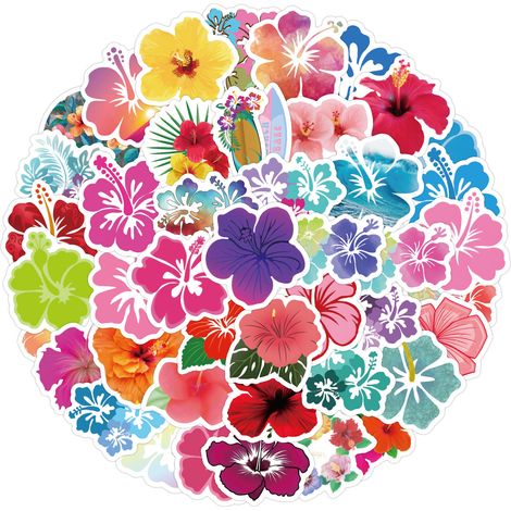 105 autocollants fleurs d'hibiscus pour adolescents et adultes. Autocollants en vinyle imperméables pour bouteilles d'eau, ordinateurs portables, bagages, téléphones, vélos et skateboards. (1/5)