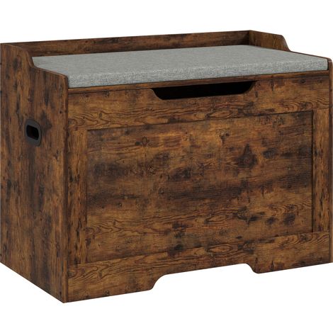 Panca Contenitore da 103L Multifunzione 75x40x56 cm color Legno con Cuscino in Tessuto Grigio