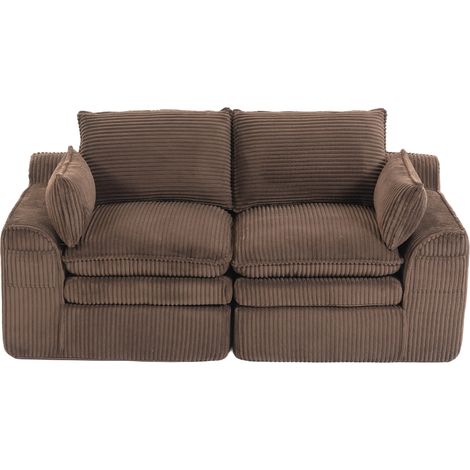 Canapé modulable 2 places en velours côtelé marron avec mousse à 3 couches et ressorts intégrés (1/5)