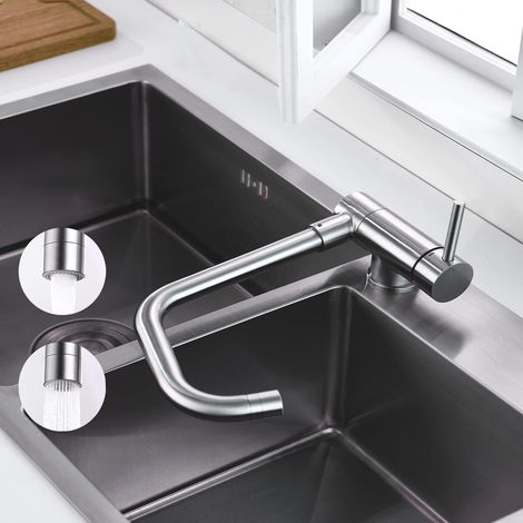 ONECE Vorfenster Küchenarmatur mit 2 Strahlarten, Klappbar Wasserhahn Küche mit 360° drehbar, Spültischarmatur Vorfenstermontage, Matt