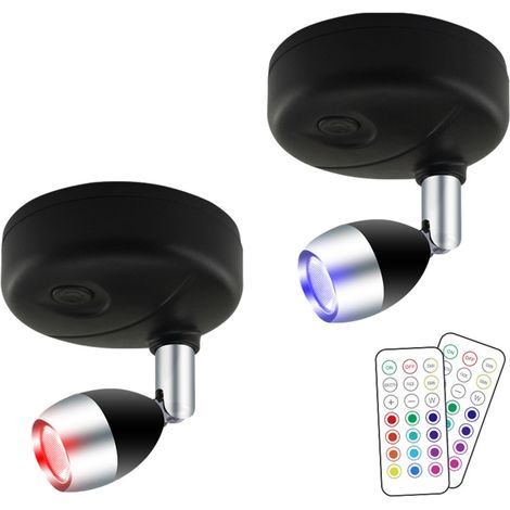 Applique Murale ABS - Télécommande RGB - 3 Modes Éclairage - 13 Couleurs - Fonction Minuterie - Rotation 360° - Alimentation Piles AAA - 2 Pièces (1/5)