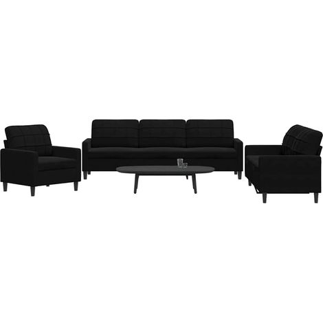 Ensemble canapé 3 pièces en velours noir avec fauteuil et canapés 2 et 3 places - PANGIVO (1/5)