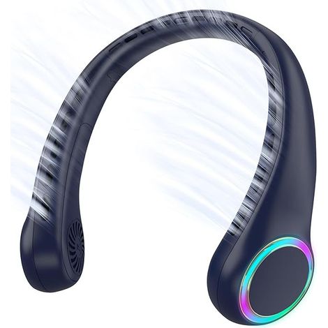 Tragbarer, per USB aufladbarer Nackenventilator, leise und zum Aufhängen beim Sport geeignet, mit farbigen Lichtern, kleiner, klingenloser Ventilator (1/5)
