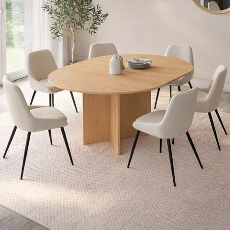 MARTHE mesa de comedor oval extensible 4-8 personas efecto madera de haya 110-150 cm