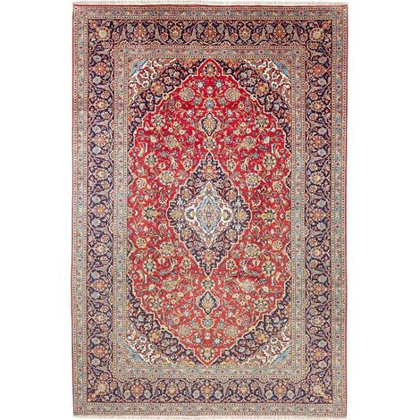 Tapis d'orient 227 x 341 cm, motif oriental, rouge, beige et bleu, en laine pure, noué à la main, authenticité persane (1/5)