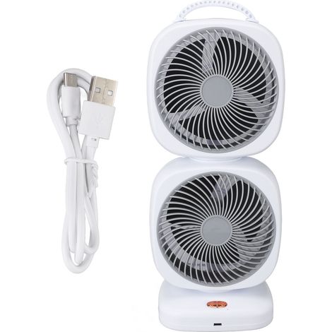 Ventilador de torre de doble capa, 5 velocidades, recargable, portátil, pequeño ventilador de mesa oscilante para el hogar, camping y oficina (gris)