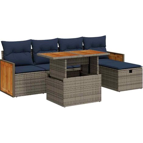 vidaXL Set Divano da Giardino 6pz con Cuscini Grigio Polyrattan Acacia (1/5)