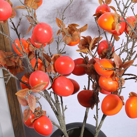 Branche de fruits artificielle avec 9 kakis décoratifs réalistes (86 cm) pour la maison ou le bureau (1/5)