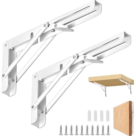 Étagère Murale Pliante de 300 mm, 2 Pcs Support Console Pliable en Acier Inoxydable, Lourds Support Console Pliable Rétractable pour Garage Cuisine Chambre (Blanch) (1/5)
