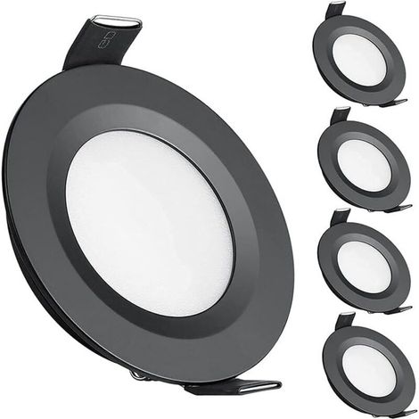 4 x Spot LED Encastrable 12V Trou 58-65mm 3W 6400K Plafonnier Encastré pour Camping-car Bateau Caravane Van Yacht, Blanc froid (Noir) (1/5)