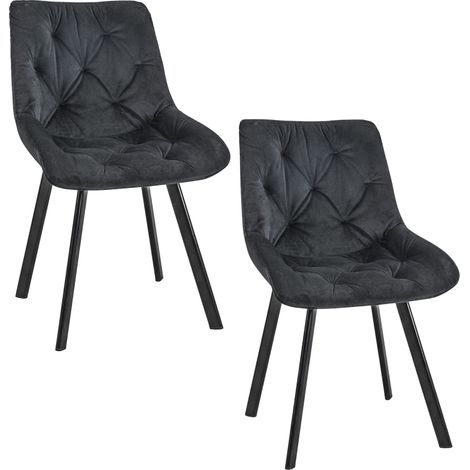 Lot de 2 chaises matelassées de salle à manger en velours AKORD SJ.33 Noir (1/4)