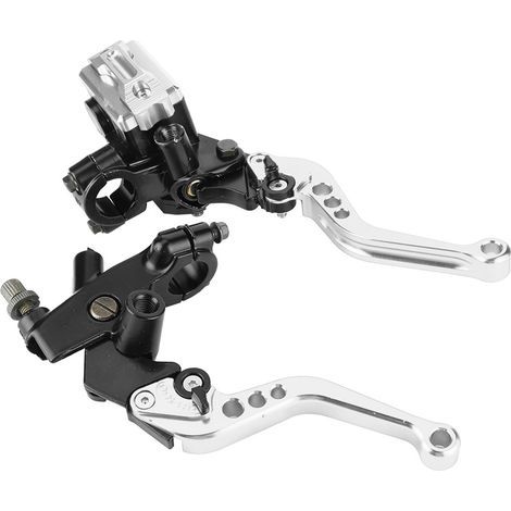 1 pair of universal motorcycle 7/8" (22 mm) brake and clutch master cylinder reservoir levers, silver (1/5)