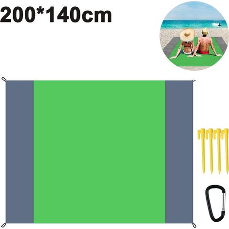 Strandmatte – 210 x 200 cm – wasserdicht und sandabweisend – für 4 bis 7 Personen – inklusive 4 Heringen und Tragetasche (1/5)