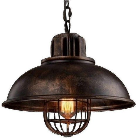 Suspension en métal style loft industriel vintage, abat-jour en métal, culot E27, finition rouille 2025 (1/2)