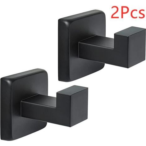Crochets porte-serviettes - Noir - Métal - 2 pcs - Design carré moderne - Utilisation intérieure (1/4)