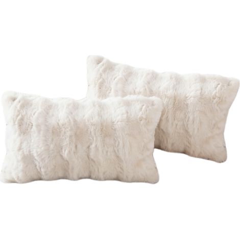 Lot de 2 Doux Peluche Laine Courte Toison Décoratif Housses de COUSSIN Luxe Style pour canapé chambre Blanc 30 x 50 cm (1/5)