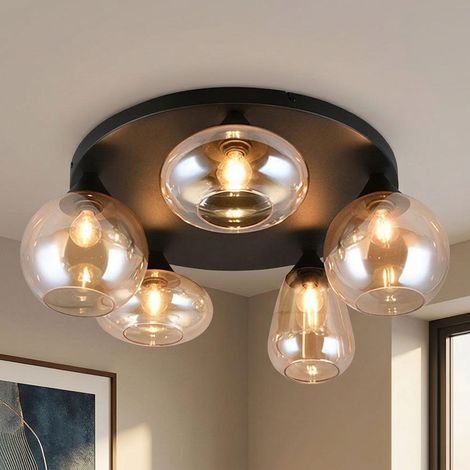 Deckenlampe schwarz matt Deckenleuchte Glas amberfarben Wohnzimmerlampe D 63,5cm (1/5)