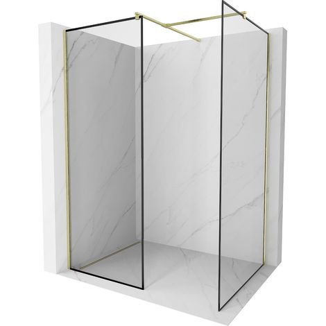 Mexen Kioto Duschwand Walk-in 160 x 80 cm, schwarzes Muster, gebürstet Gold - 800-160-202-55-70-080