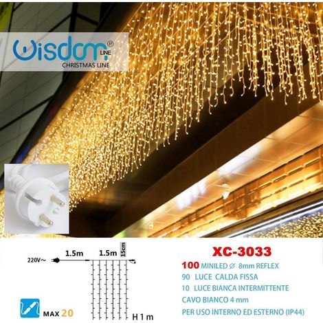 TRADE SHOP - Tenda Luminosa Natalizia 100 Led Luce Calda Fissa + Bianca Intermittente Xc-3033 -