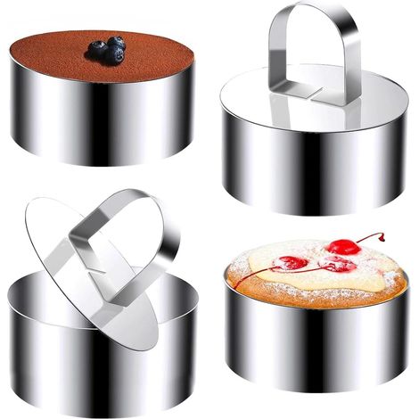 4 Pieces Stainless Steel Kitchen Circle with Pusher Round Cookie Cutter (1/5)