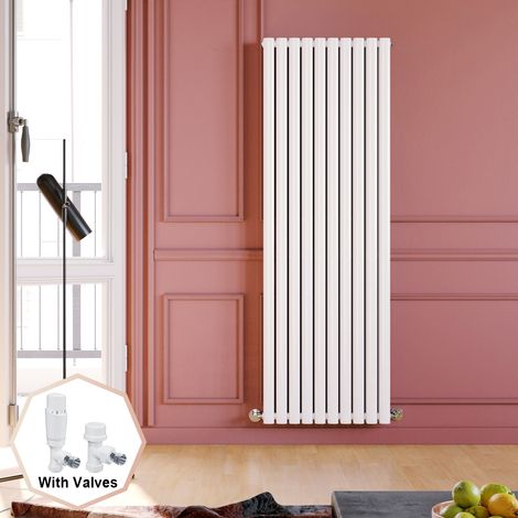 ELEGANT 1800 x 590 mm Designer White Vertical Column Rads Modern Double Oval Panel Designer Radiator + White Thermostatic Radiator Valves (1/5)