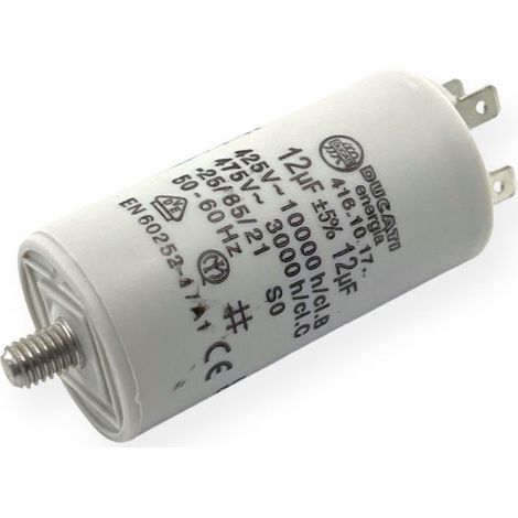 Ducati Energia – Condensateur permanent 12µF cosses Faston – Ø36mm x 70mm – Pour moteurs électriques 220V – Homologué VDE EN60252-1 (1/3)