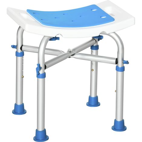 Tabouret de douche chaise de douche - assise rembourré et réglable, patins à ventouses antidérapants, en aluminium bleu