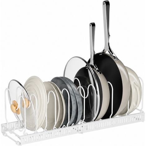 Étagère de rangement extensible pour bols et assiettes, blanc ivoire, 10 attaches, support de casserole réglable (1/5)