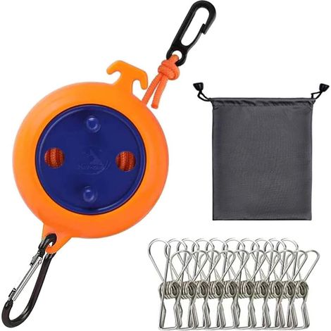 1 Corde à linge, 10 m, rétractable, avec 10 pinces, pour camping, voyage (1/5)