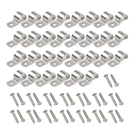 30 Pcs Fixation Grillage Rigide Sur Mur, Avec 30 vis en acier inoxydable Collier de Serrage en U Clips Câble U-Collier de Serrage Acier inoxydable 304 accroche cable pour Ø 6-7mm Câble Tuyaux d'eau (1/5)