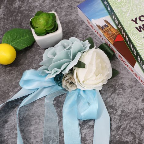 8 fleurs artificielles pour dossier de chaise, 43 x 13 cm, en roses de soie roses et blanches, pour décorer les chaises de mariage (1/5)