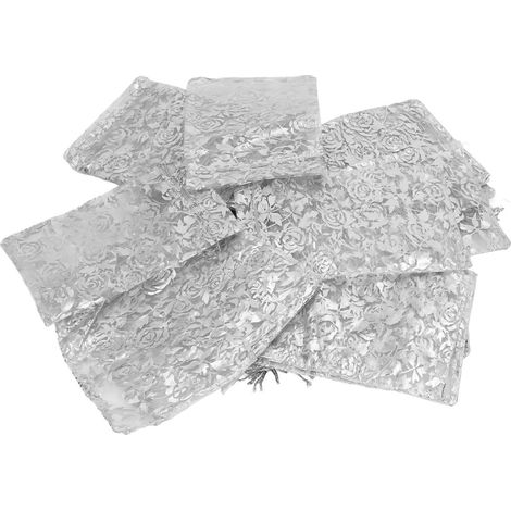 Sachet en filet à motif rose, 6,34,3 pouces, sachet en organza, 100 pièces, pochette à bijoux, sachet en filet à cordon, sachet cadeau de mariage, sachet cadeau de bonbons, argenté. (1/5)