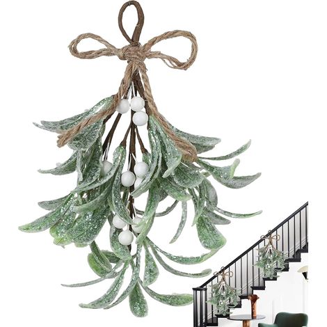 Gui artificiel givré – Tiges florales de gui verdure – Décoration de Noël – Guirlande festive pour décoration de fête, maison, hiver (1/5)