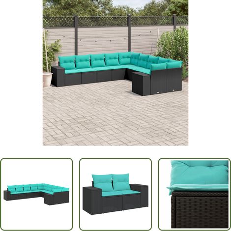 Gartenmöbel - 10-teiliges Gartensofa-Set mit Kissen, schwarzes Polyrattan (1/5)