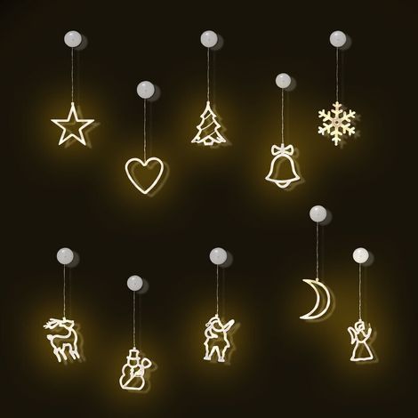 LED-Weihnachtsdekorationen - 9-teilig mit Saugnäpfen - Warmweiß - für Fensterdekorationen, Weihnachtsdekorationen, Balkone usw. (1/5)