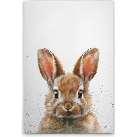 Leinwandbild Baby Hase Kinderzimmer M1-No.51906 - Kunstdruck auf Leinwand in Weiß Braun - Wandbild 30 x 45 cm