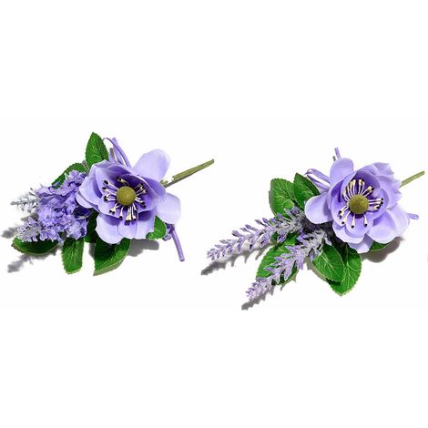 Mazzolini di lavanda pick e anemoni viola artificiali con foglie, set da 12 pezzi, cm 9 H (con gambo 14)