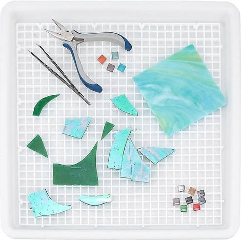 Tapis de découpe du verre avec bac à débris, 29,5 x 29,7 cm (11,6 x 11,69 pouces), tapis quadrillé en acrylique et bac de récupération en plastique pour le meulage, la découpe, la mosaïque et la fusio (1/5)