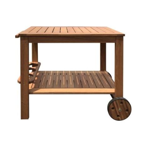 Desserte de jardin a roulettes en bois d'eucalyptus FSC - 93 x 49 x 74 cm - Avec porte-bouteilles (1/5)