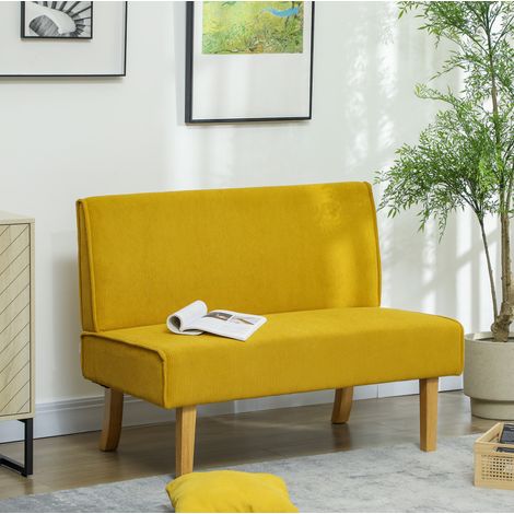 2-Sitzer-Sofa aus Stoff mit Cordoptik, gelb, Holzfüße, 110 x 62 x 85 cm HAVRYA (1/5)