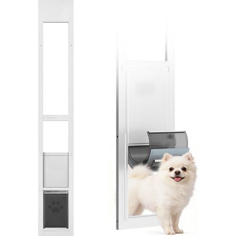 Mophorn Chatière pour porte coulissante en verre, adaptée aux chiens et chats, hauteur ajustable de 1927 à 2049 mm, cadre en alliage d'aluminium avec charnière pivotante et rabat à trois couches, M (1/5)